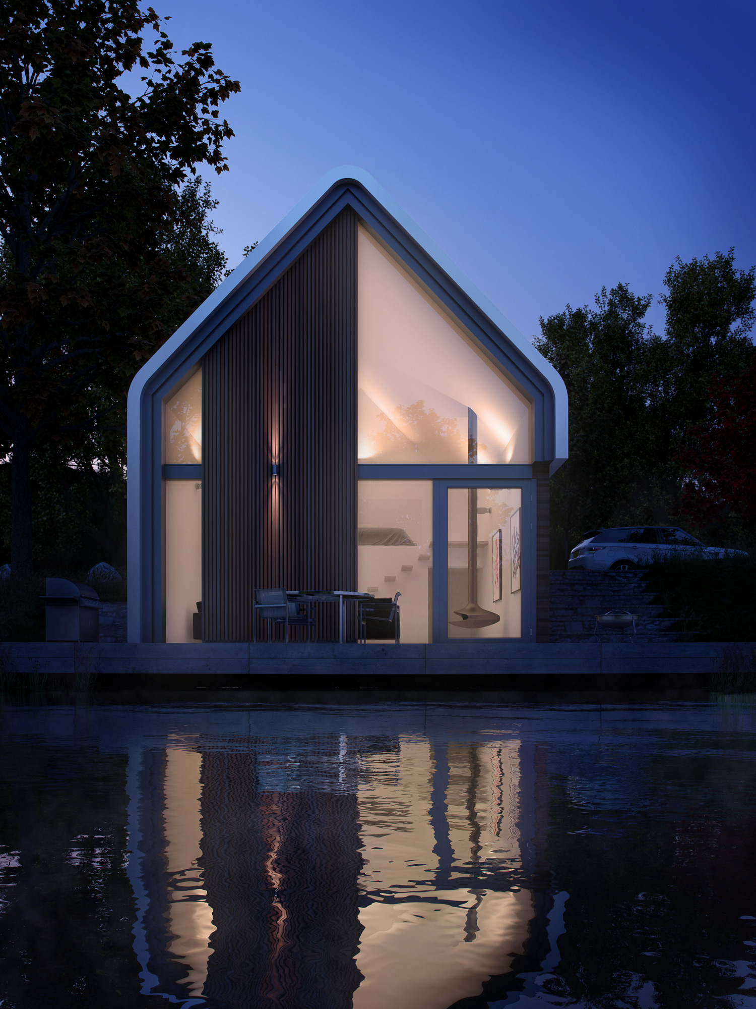 Lake house, Dusk, Night, Architectural Visualisation, CGI